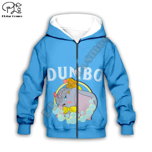 Chlid Kids Dumbo/толстовки с капюшоном с 3d принтом из мультфильма; осенние толстовки с длинными рукавами на молнии для маленьких девочек; Штаны для мальчика - Цвет: Kids  zip hoodies