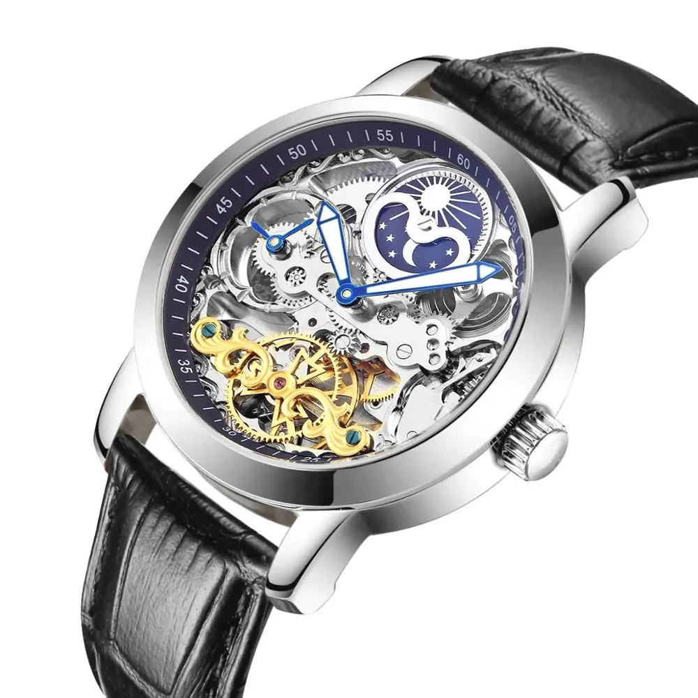 Reloj Hombre, новинка, HAIQIN, мужские механические часы, Роскошные, автоматические, для мужчин, скелет, Tourbillon, спортивные, водонепроницаемые часы для мужчин - Цвет: Silver blue-L