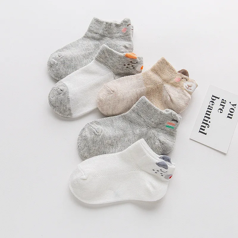 5 пар/лот детские носки для мальчиков и девочек, модные хлопковые носки с дышащей сеткой весна-лето, высокое качество, От 1 до 8 лет, подарки на день рождения
