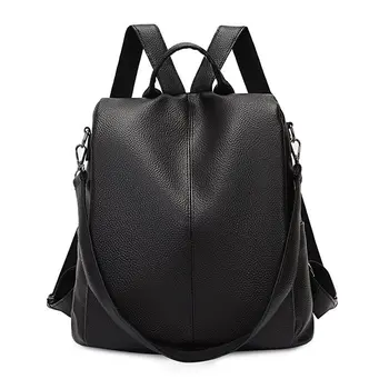 

Backpack Ladies High Quality Casual Women Black Bagpack Anti-theft Imitation Leather High Quality Back pack Simple
