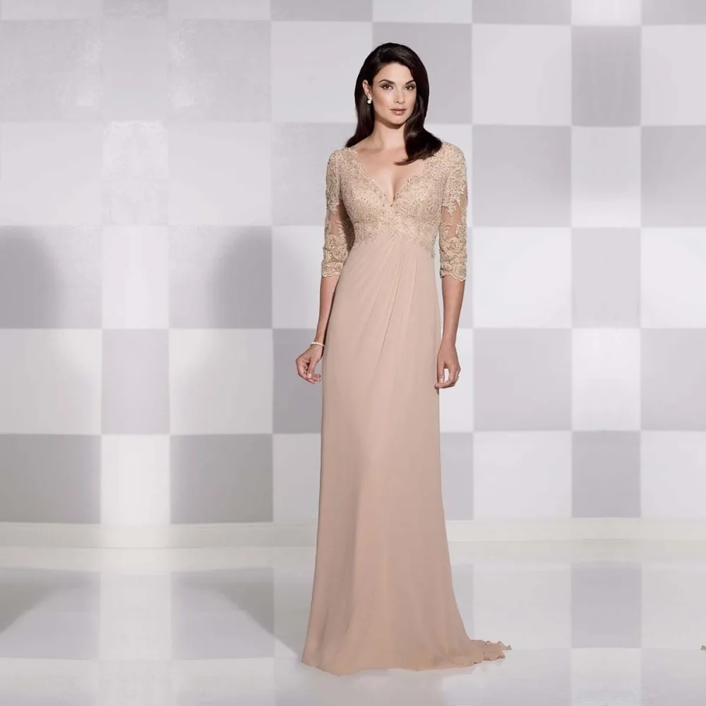 

Elegant Fashion V-Neck Backless Half Lace Appliques Beaded Chiffon Mermaid Long Mother of the Bride Dresses 2015