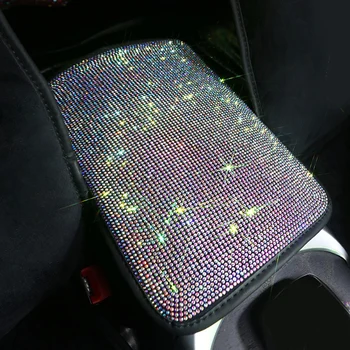 

Crystal Car Armrests Cover Pad Vehicle Center Console Arm Rest Box Cushion Diamond Girls Car Interior Accessories Rhinestone