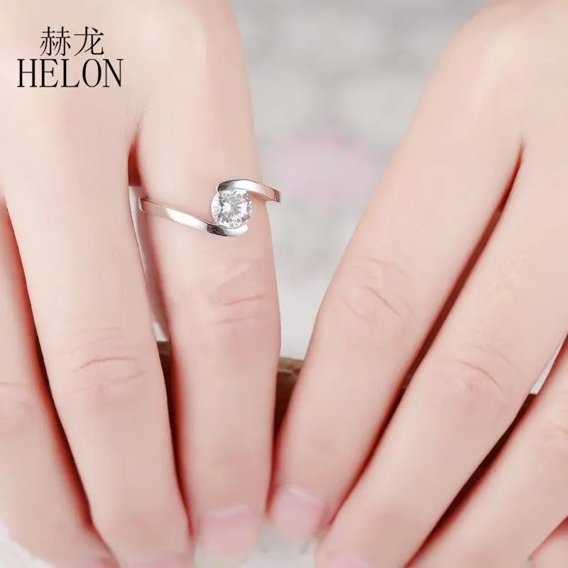 HELON 0.8ct Муассанит кольцо Твердое 14 к белое золото VVS/DEF Лаборатория Grown Diamond муассанит обручальное кольцо дизайн стиль высокое качество