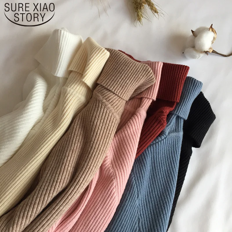 2022 Spring Slim Long Sleeve Turtleneck Autumn Winter Sweater Women Knitted Ribbed Pullover Jumper Soft Warm Pull Femme | Водолазки