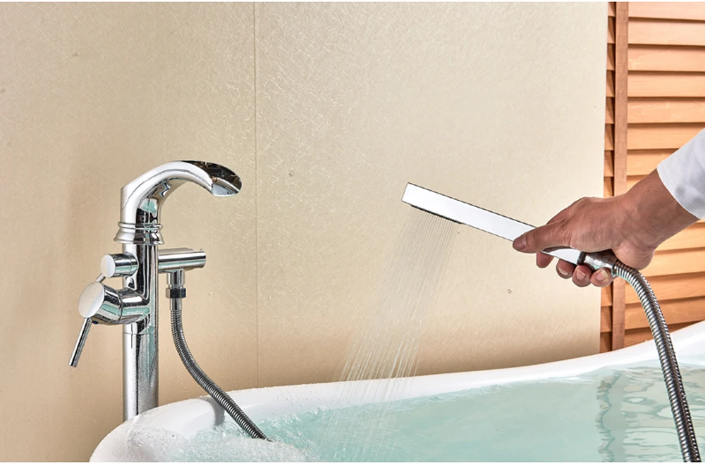 Черный Бронзовый Водопад кран для ванной с одной ручкой свободно стоящая Ванна Смеситель кран напольный для ванной Душевой набор с ручной душевой