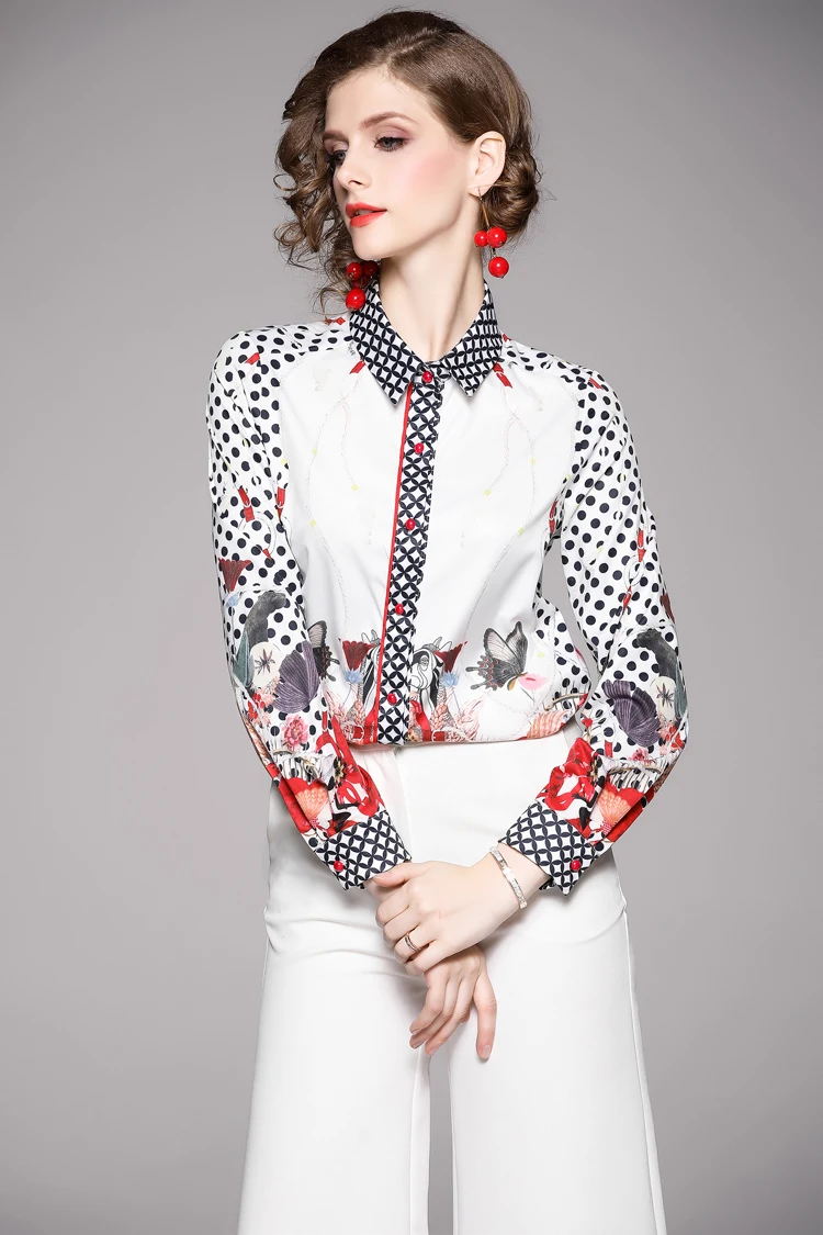 Vintage Print Long Sleeve Chiffon Work Office Blouse Shirt in Blouses & Shirts