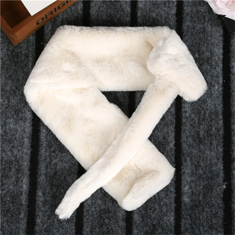Solid Ivory Зимний теплый шарф из искусственного меха; шарфы для девочек; детская одежда с воротником; аксессуары; шейный платок с леопардовым принтом - Цвет: Solid Ivory