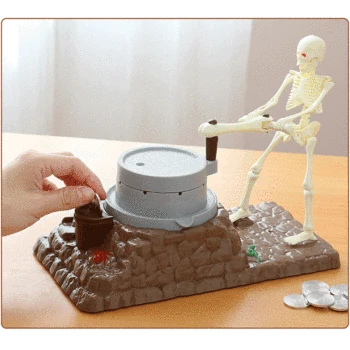 

Automated ghost Skeleton Skull grinding mill Moving Electronic Coins saving Money Piggy Bank mischief Box for kids birthday gift