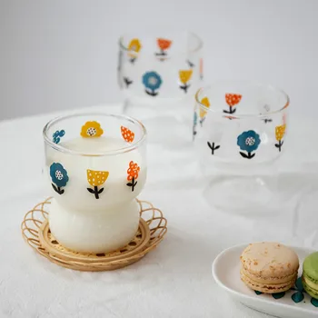 

Korean Style Glass Water Milk Cup Heat Resistant Cute Glass Cup Simple Small Travel Copas De Vino Kitchen Dining Bar EB5BL