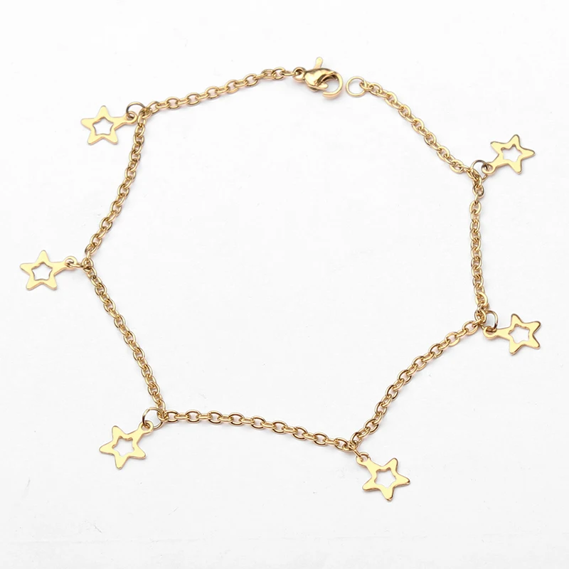 316L Stainless Steel Hollow Star Charm Anklet Gold Pentagram Link Chain Ankel Bracelets For Women Fashion Jewelry Wholesale