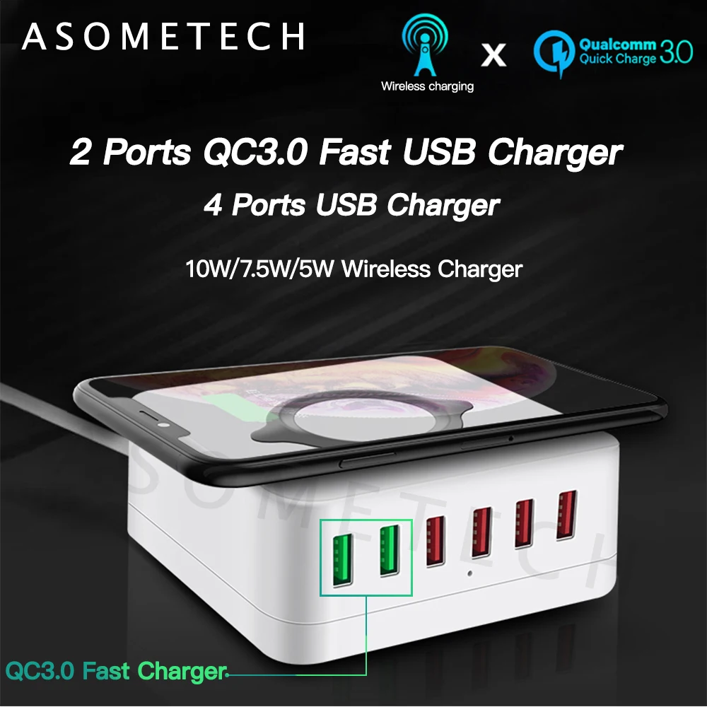 Qi Wireless USB Charger 72W Quick Charge 3.0 Fast Charging Station Multi-Port Travel Phone Charger For iPhone Samsung Xiaomi