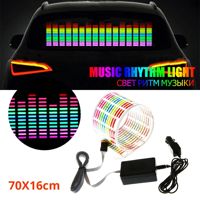 70x16cm Colorful Car Sticker Music Rhythm Led Flash Light Lamp Voiceactivated Equalizer Sticker