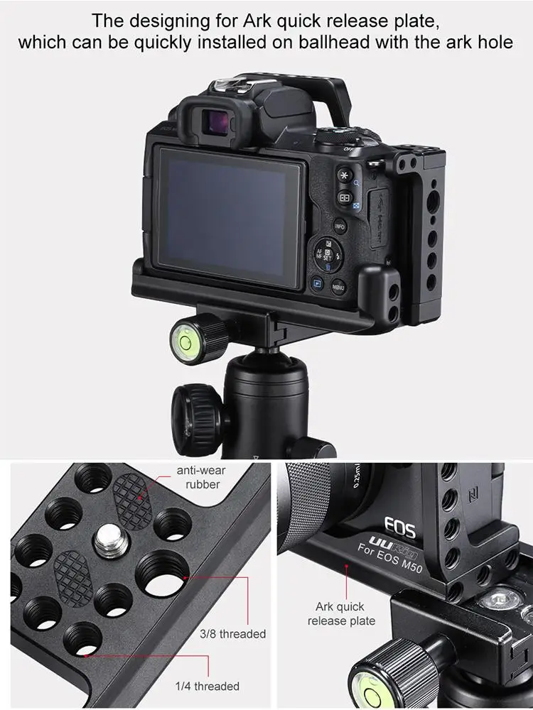 C-M50 UURig профессиональная DSLR камера клетка для Canon M50 M5 Arca быстросъемная клетка для EOS M50 Горячий башмак Arri отверстие 1/" 3/8" r60