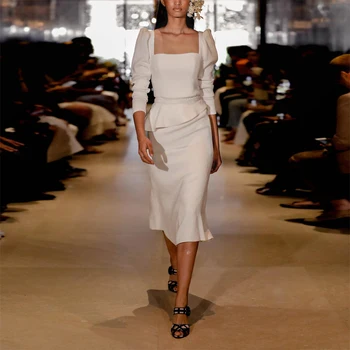 

New style court lady white dress slim women s high end square neck noble sexy dress