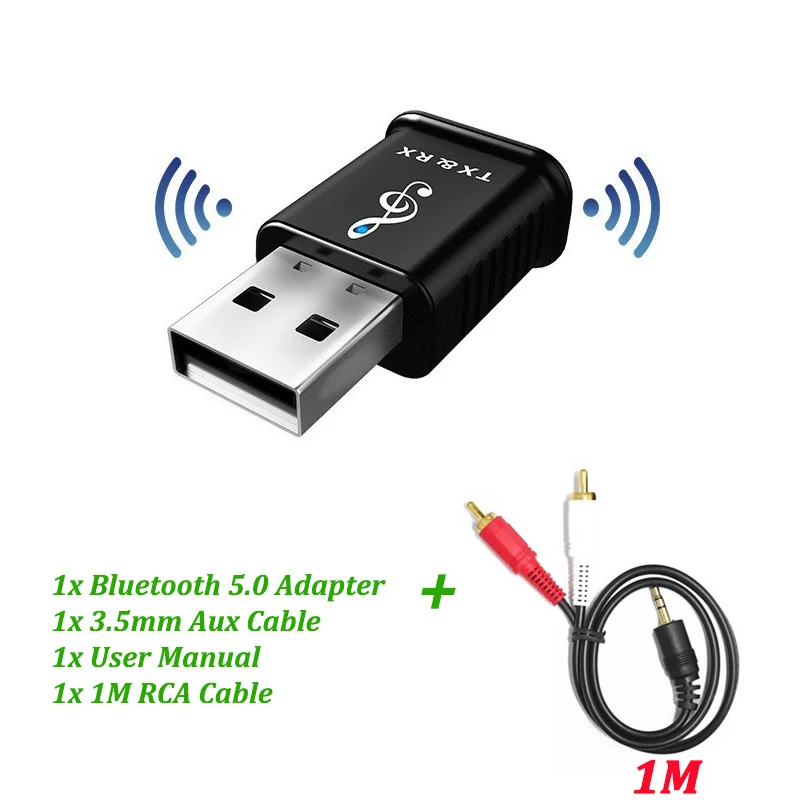 With RCA Cable Беспроводной адаптер VAORLO Music 5,0 2 в 1 Bluetooth передатчик приемник 3,5 мм AUX USB стерео аудио мини 5,0 ключ для ТВ ПК автомобиля - Цвет: With RCA Cable