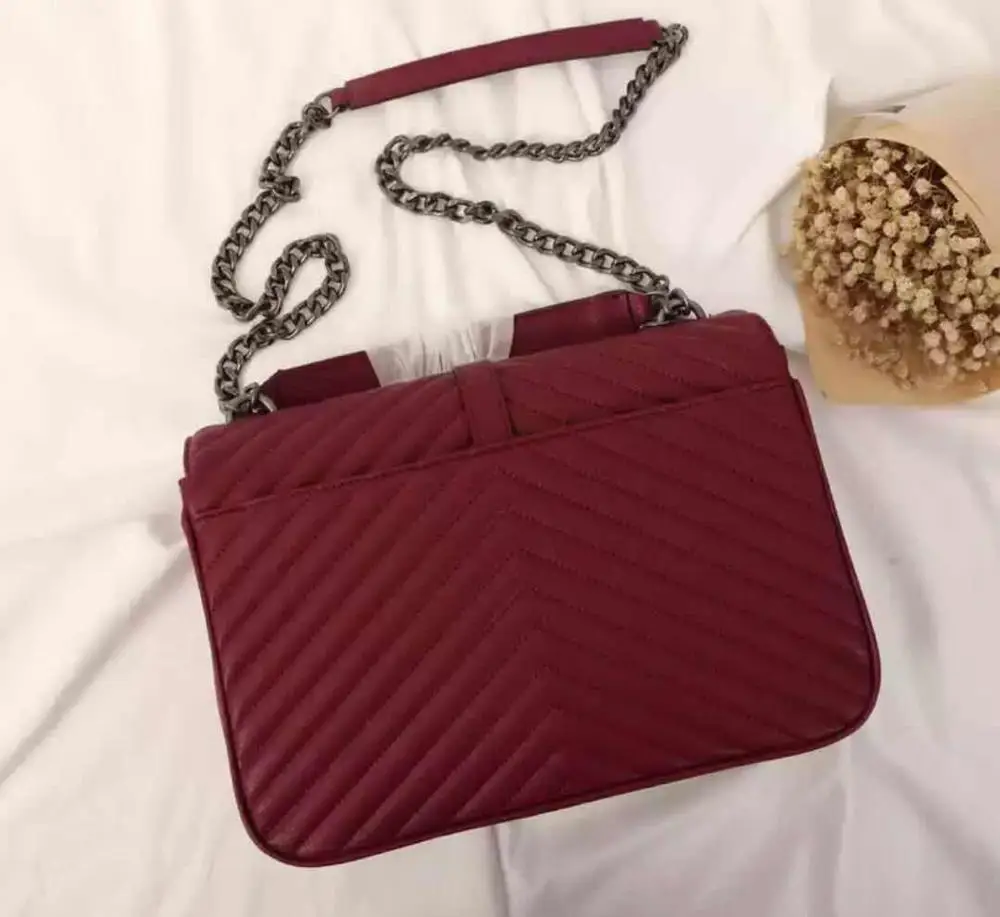 wine red silver Для женщин из натуральной кожи Сумки из натуральной кожи Большие размеры 32 см роскошные дизайнерские GUROVI сумка-мессенджер женская обувь черного цвета с цепочкой через плечо женская сумка через плечо - Цвет: wine red silver