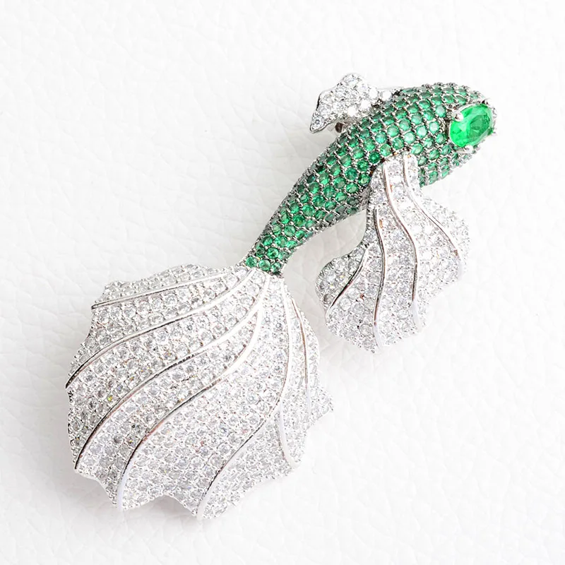 Clear and Fuchsia cz Goldfish Golden plated Paved CZ Brooches Necklace Pendant