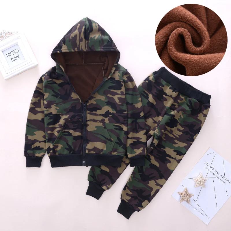 Clothing Outfits Suits Pants Kids Camouflage-Sets Velvet Military Girls Boys Child Hooded-Coat