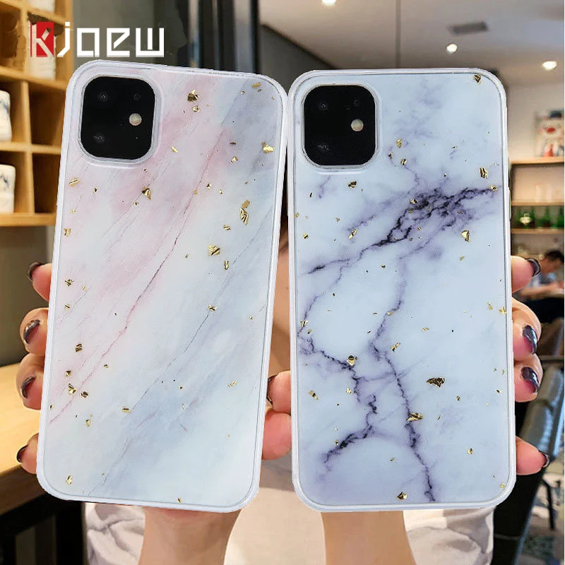 KJOEW Золотой фольга мрамор чехол для телефона iPhone 11 Pro X XR XS Max 7 8 6 6s Plus s листья