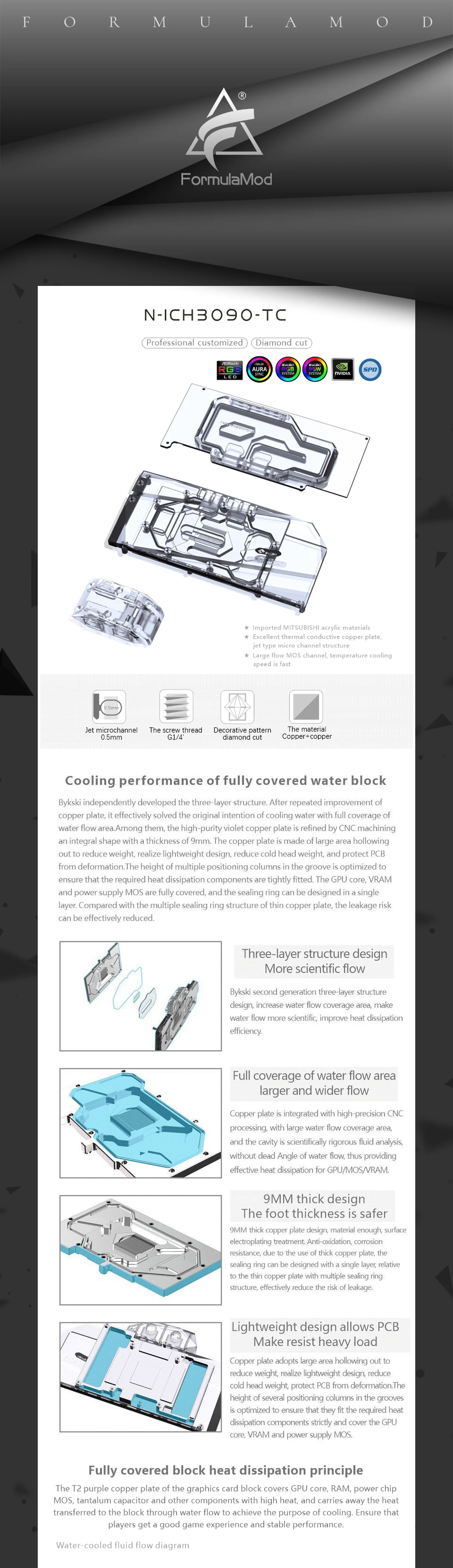 Bykski GPU Block With Active Waterway Backplane Cooler For Inno3D RTX 3090 3080 iChill / Gaming X3 / Twin X2 N-ICH3090-TC  