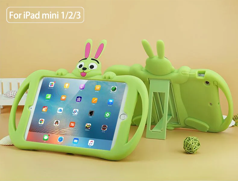 Для ipad 2, 3, 4 Чехол детский противоударный чехол для планшета для Apple Ipad Mini 1 2 3 чехол силиконовый чехол с милым рисунком - Цвет: For mini 1 2 3 green