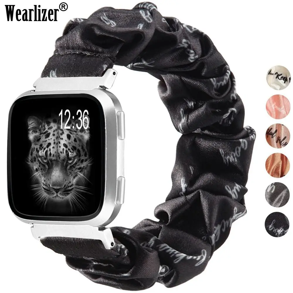 Wearlizer Letter Stylish Cloth Watch Band for Fitbit Versa Elastic Strap Scrunchies Wristband Accessories 2 | Наручные часы