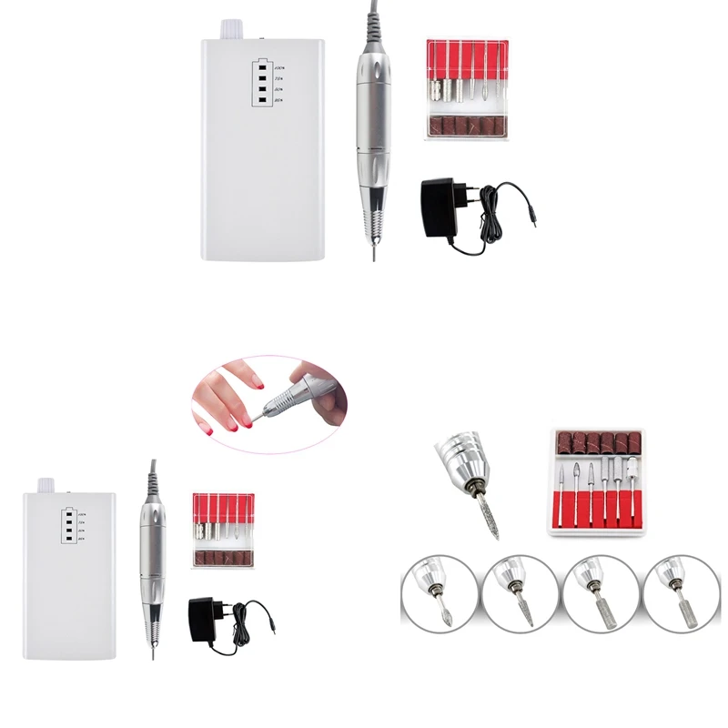 Перезаряжаемая электрическая дрель для ногтей, портативная маникюрная машина, пилочка для ногтей, дрель для ногтей, набор