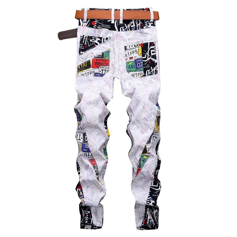 Mcikkny Men's Fashion Printed Jeans Pants Punk Style Stretch Denim Trousers Male Hip Hop Night Club Wear  (6)