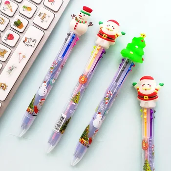 

10PCS Santa Claus 6-color Ballpoint Pen Cartoon Multi-color Christmas Tree Snowman Ballpoint Pens for Writing