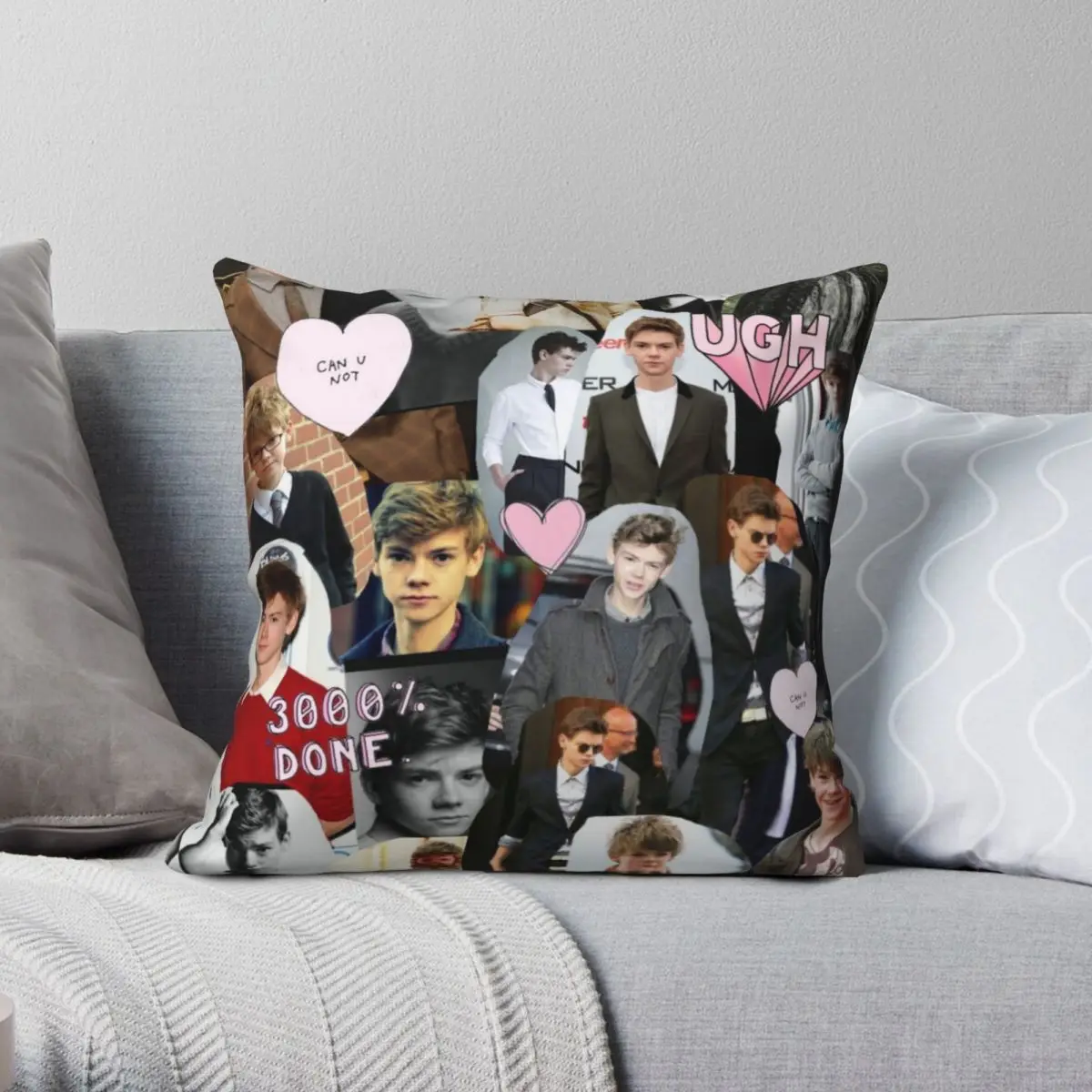 

Thomas Brodie-Sangster Collage Square Pillowcase Polyester Linen Velvet Zip Decor Throw Pillow Case Sofa Cushion Cover 18"