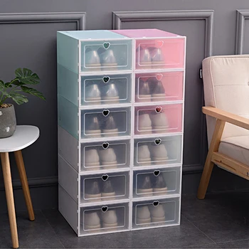 

6Pcs Push-pull Drawer Shoe Box Foldable Organizer Drawer Case Plastic Shoe Boxes Stackable Box Shoe Organizer Shoebox Storage