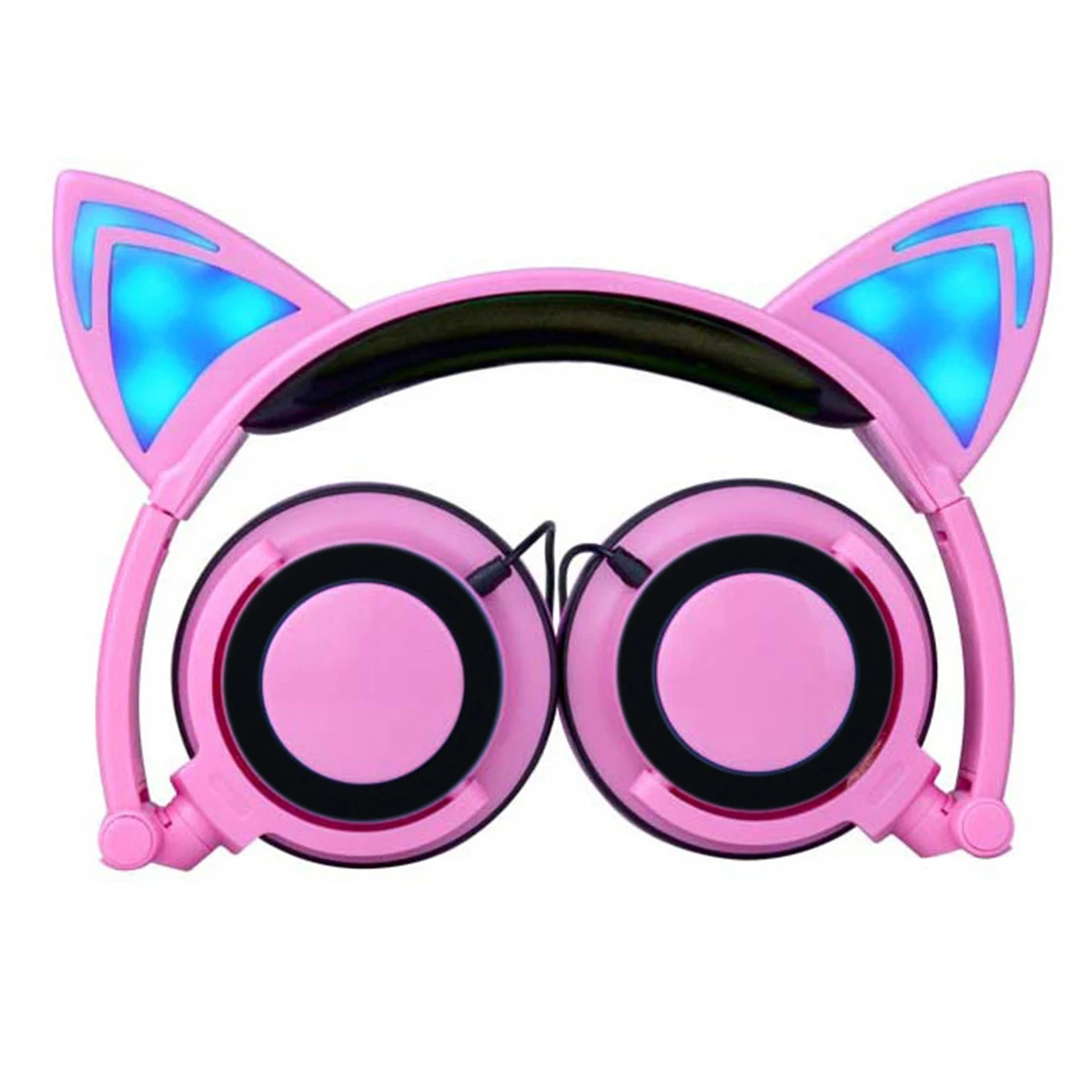 SOONHUA New 4 Color Cute Cat Ear Overhead Wired Headphone Folding Children Kids Headphone LED Light Earphone