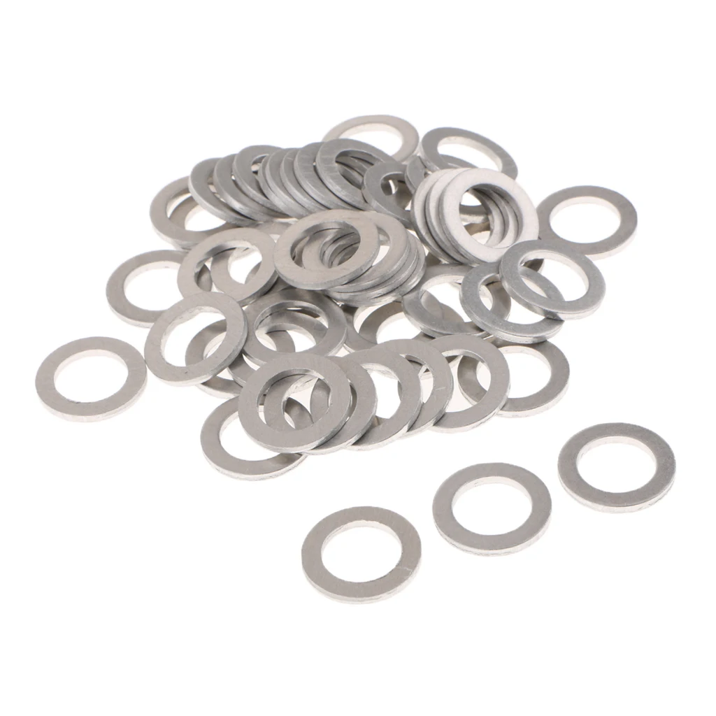 50pcs Metal Engine Oil Drain Plug Crush Washer Gasket Open Size: 14mm