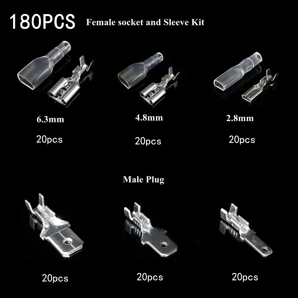 360/270/180 шт 2,8/4,8/6,3 мм обжимных разъёмов, коннекторов для утепленная уплотнение электрические соединители проводов обжимных клемм соединитель Ассортимент Комплект