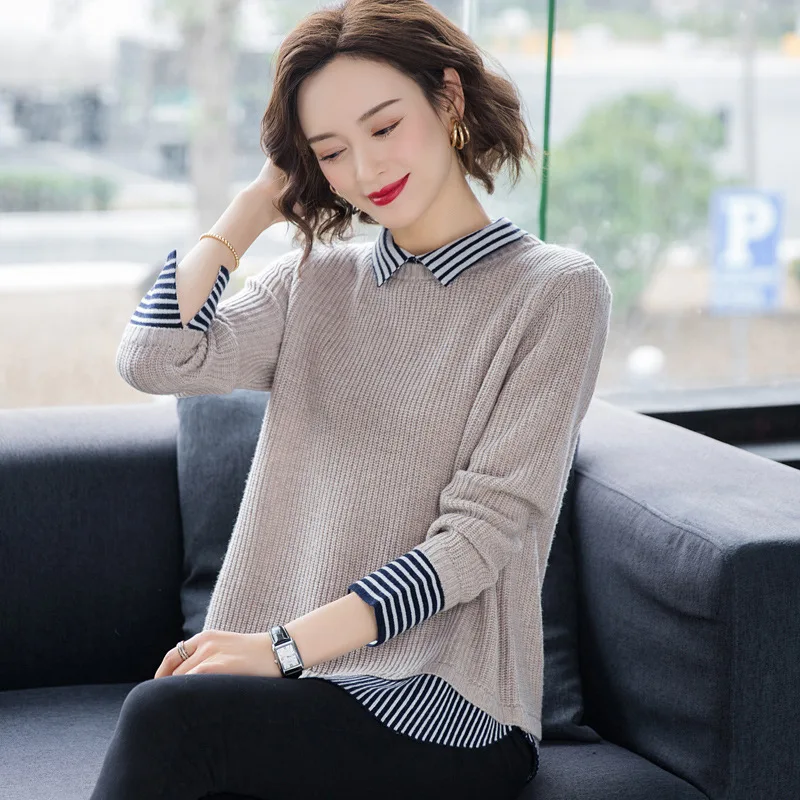 

Women's Peter Pan Collar Sweater Thick Loose-Fit Laziness Outer Wear Fall and Winter Clothes 2019 New Style Women's Network Red