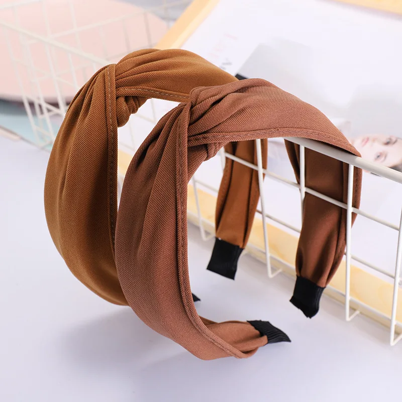 Solid Color Cloth Cross Hairband Headband Turban for Women Lady Wide Plastic Hair Hoop Bezel Bands Accessories |