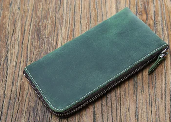 

Retro Fashion Men Handmade Cowhide Wallet Card Holder Genuine Leather Long Wallets Mens Crazy Horse Coin Purse Carteira DF246
