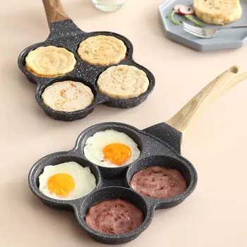 

4 Holes Omelette Pan Non-stick Burger Eggs Ham Pancake Maker Pans Breakfast BBQ Wok Cooking Pot No Oil Smoke Pan