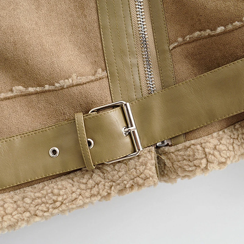 Женское Модное теплое пальто из искусственной кожи, зимнее пальто на молнии с поясом, уличная куртка с длинным рукавом, стильные пальто, Chaqueta Mujer