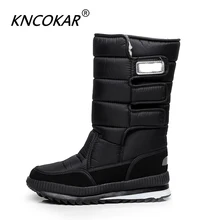 KNCOKAR/модные зимние ботинки; мужские и женские зимние ботинки; теплые зимние ботинки из хлопка; большие размеры; обувь на плоской подошве; Цвет Черный; теплые; z0034