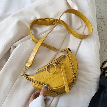 

Burminsa Autumn Crocodile Chain Chest Bags Women Fashion Wide Strap Crossbody Bags High Quality Waist Pack Yellow Black Purple