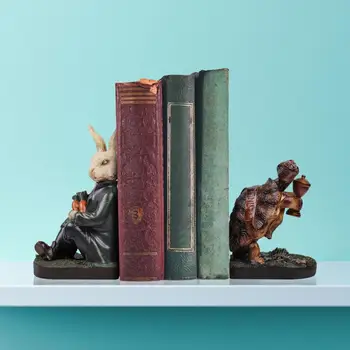 

Resin Sculptural Bookends The Hare and The Tortoise Book Ends Bookends, Decorative Animal Sculptural Story Style Bookshelf