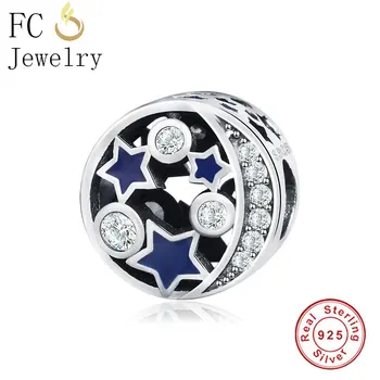 

FC Jewelry Fit Original Brand Charm Bracelet 925 Sterling Silver Charm Beaad Vintage Night Sky Shimmering Midnight Blue Enamel