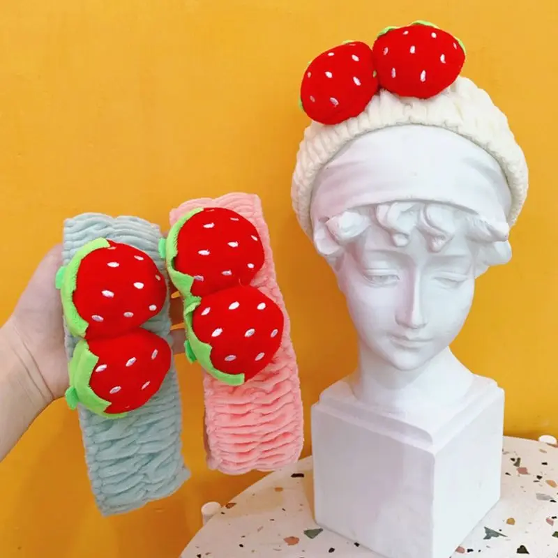 Японская Милая женская повязка на голову сморщенная 3D игрушка клубника эластичная широкая повязка на голову