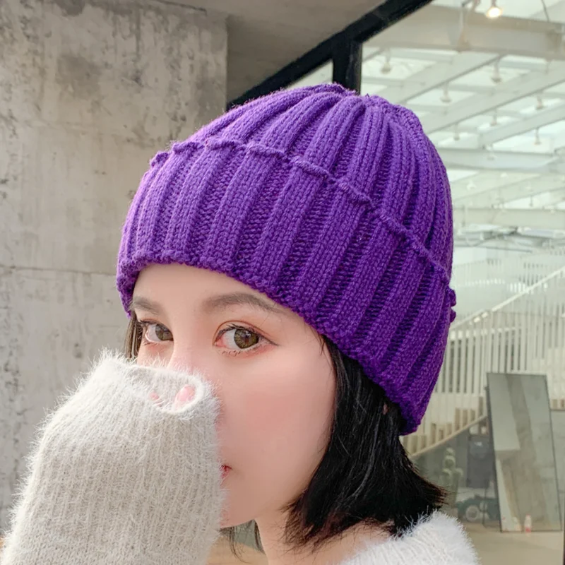 Новая Вязаная шшапка harajuku Мода головные уборы Skullies Вязание шляпа, мужские и женские бейсбольные кепки, негабаритный Slouchy мешковатые зима теплая Мужская Лыжная Шапочка - Цвет: purple