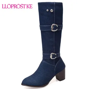 

Lloprost ke Women's fashion big size 34-48 autumn winter riding boots women shoes woman chunky high heels mid calf boots female