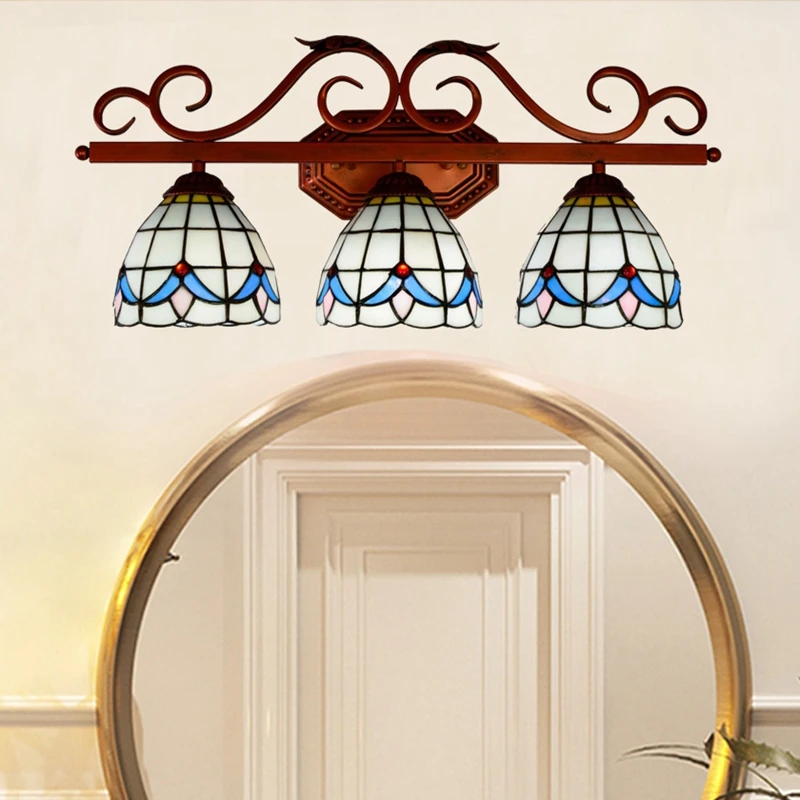 Европейское Современное стекло Тиффани настенная лампа для зеркала для ванной комнаты бар прохода пасторальный креативный ручной работы 3 головки крыльцо свет 1148
