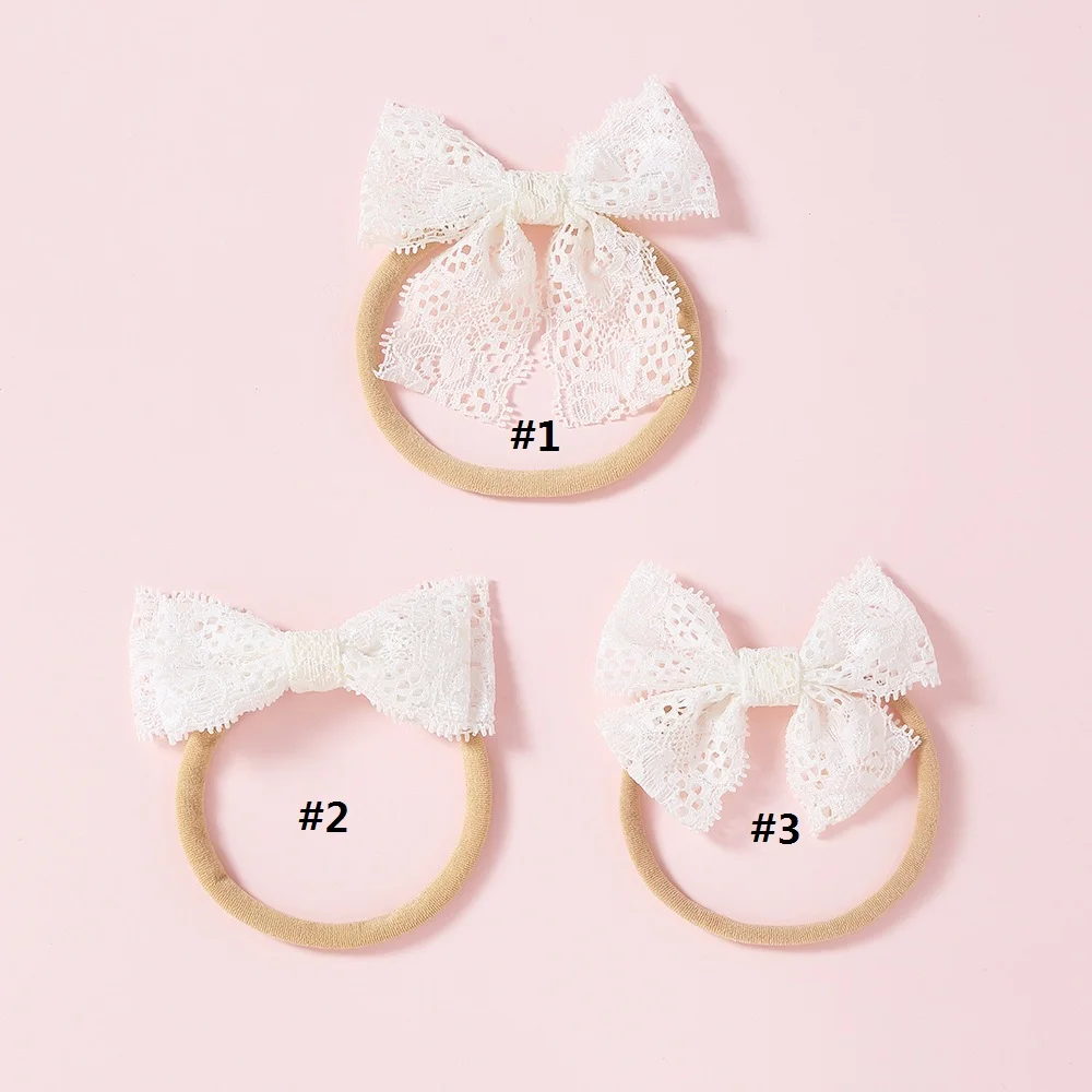 

Pure White Hollow Lace Bows Headbands Vintage Style Hairpins Handmade Hair Clips Children's Hairbands Turban Hair Accessories