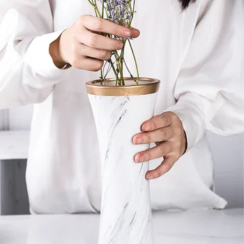 

White Marble Ceramic Small Tabletop Vase Nordic Home Decor Floor Flower Vase For Living Room Modern Decoration Ornaments Wedding