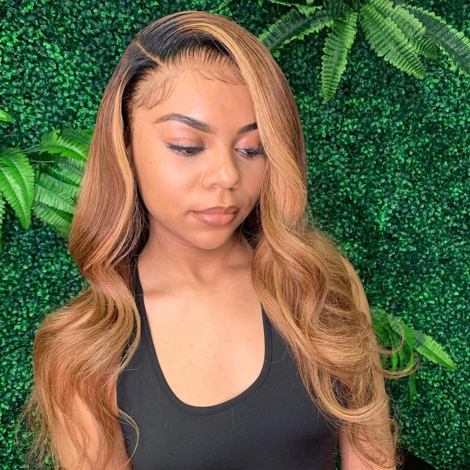 1B/27 Lace Front Human Hair Wigs With Baby Hair Wavy Pre Plucked Ombre Color Brazilian Blonde Wigs For Women T Bleach Knots
